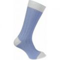 Sky Blue & White Wool Cashmere Blend Football-Style Socks